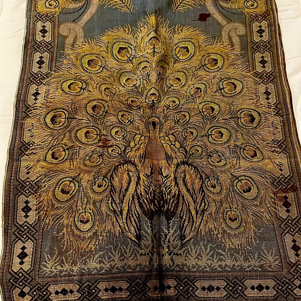 Vintage peacock table runner circa 1940s